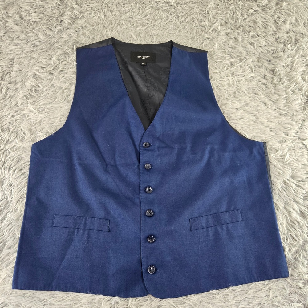 Statement Italy Mens 44L Navy Blue Jacquard Back 6-Button Suit Vest Waistcoat